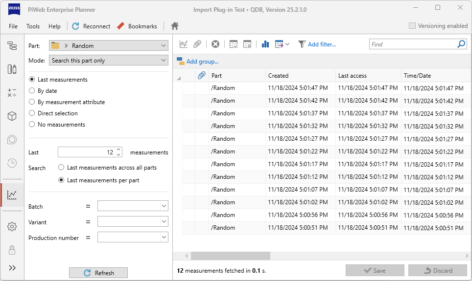 Planner measurement view